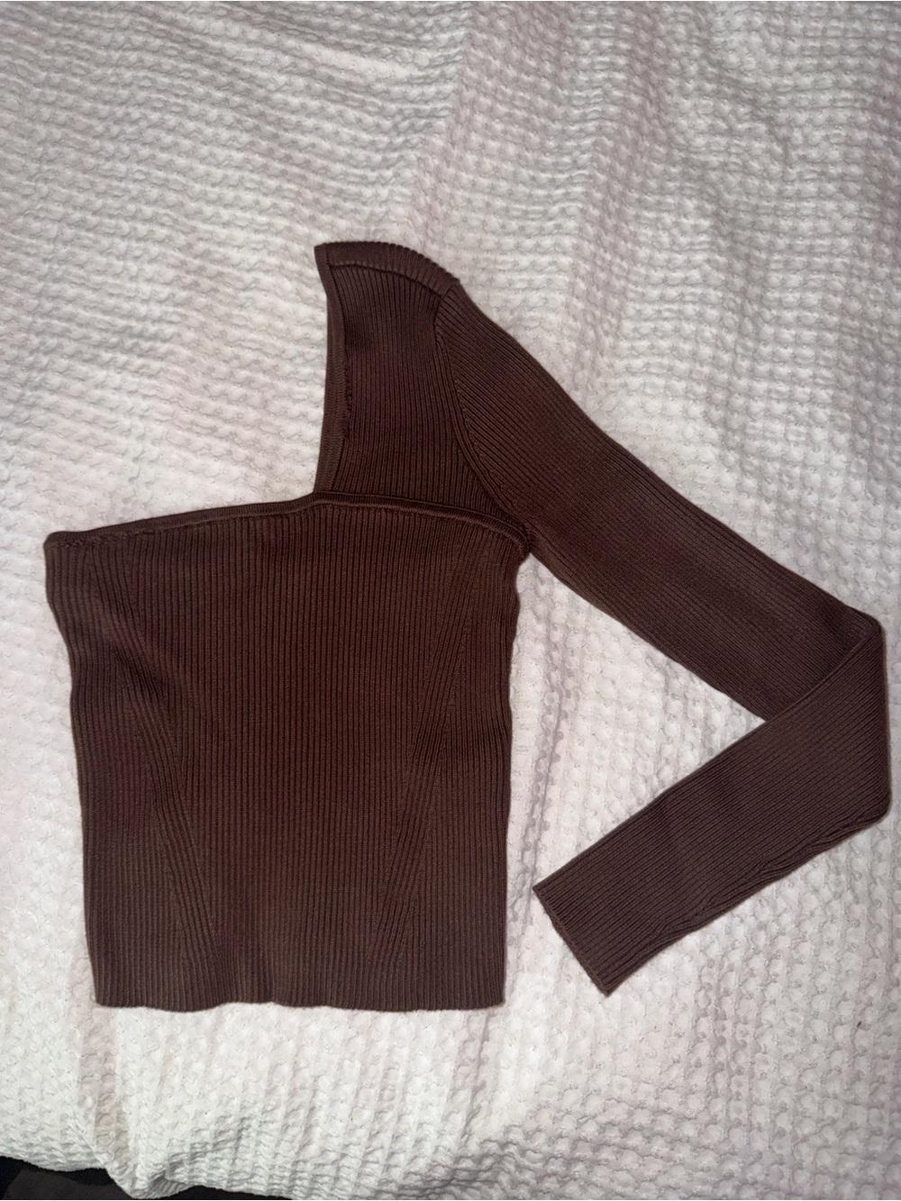 Abercrombie & Fitch Chocolate Brown One-Shoulder Ribbed Sweater